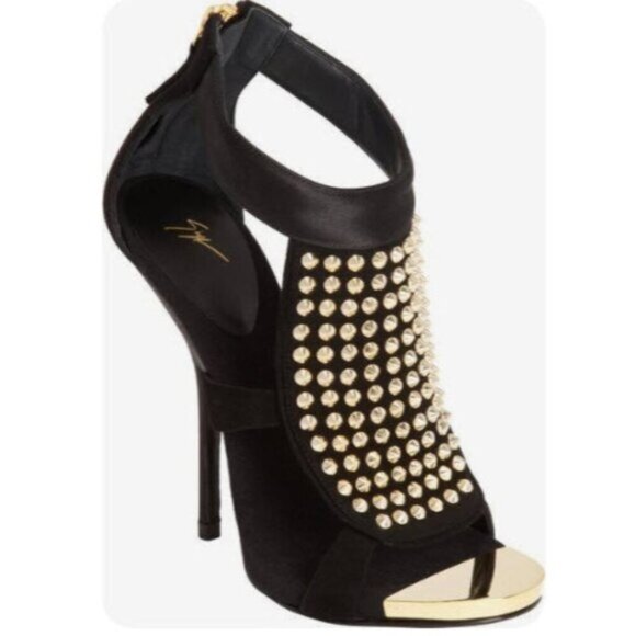 Giuseppe Zanotti Gold Studded Black Heel Booties Size 36 Designer Statement - Picture 2 of 16